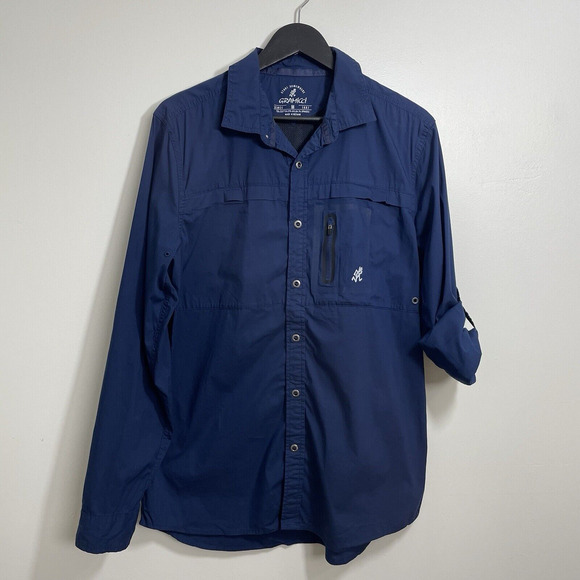 Gramicci M Shirt Mens Button Up Roll Tab Long Sl Vented Hiking Fishing No-Squito - Picture 1 of 11